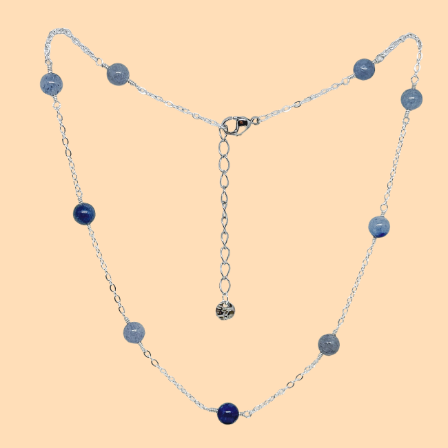 Collier printemps aventurine bleue argenté