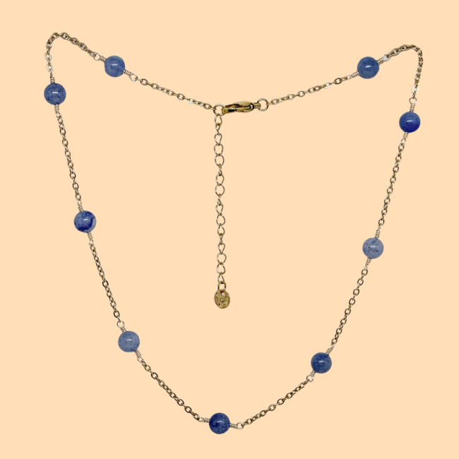 Collier printemps aventurine bleue doré