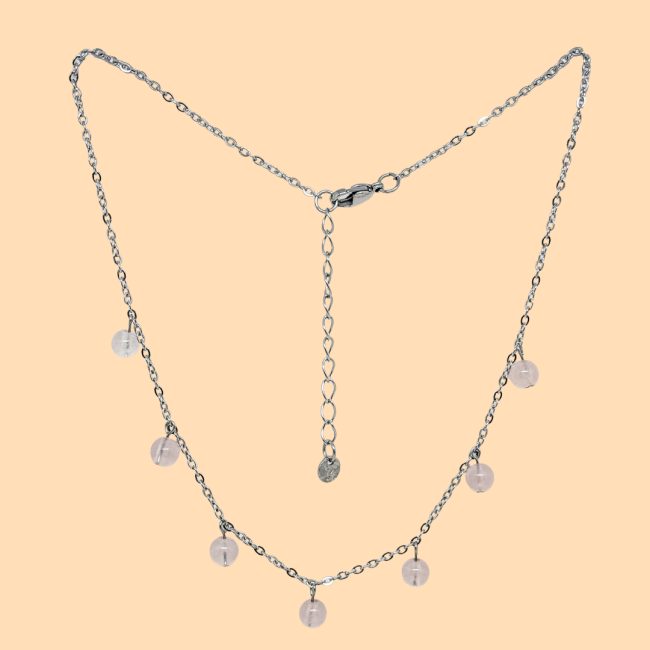 Collier été quartz rose argenté