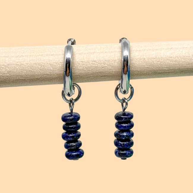 Boucles lapis lazuli argenté