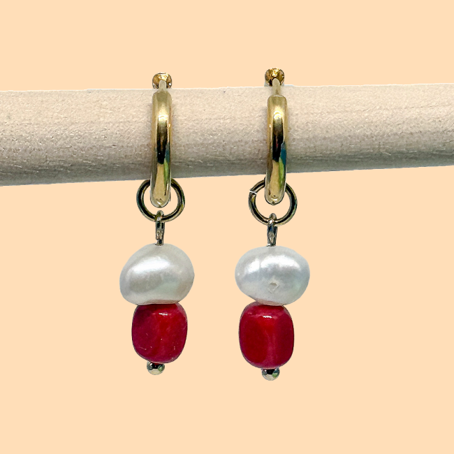 Boucles corail & eau douce doré
