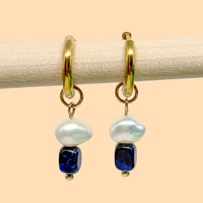 Boucles sodalite & eau douce doré