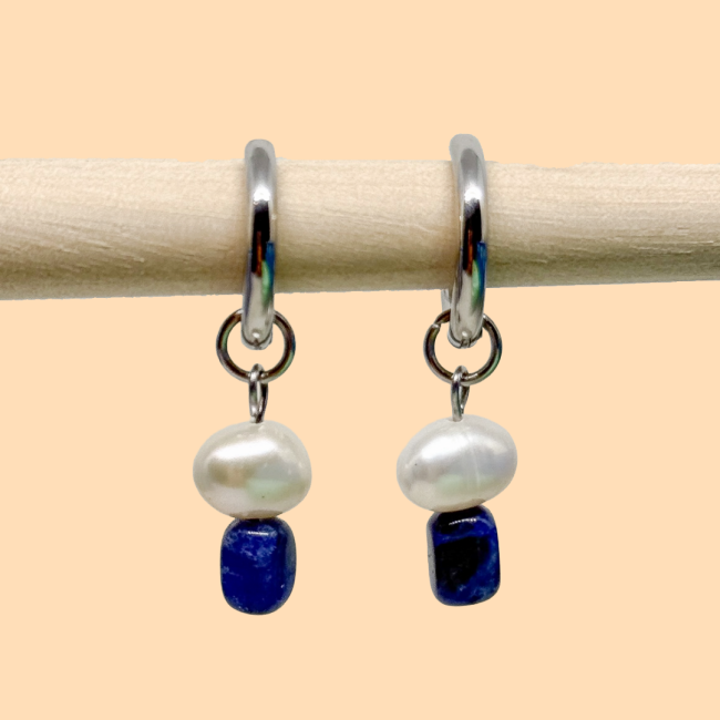 Boucles sodalite & eau douce argenté