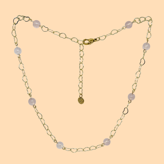 Collier petit coeur quartz rose