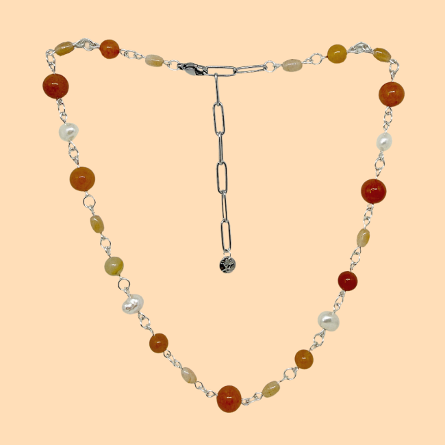 Collier flamme aventurine orange argenté