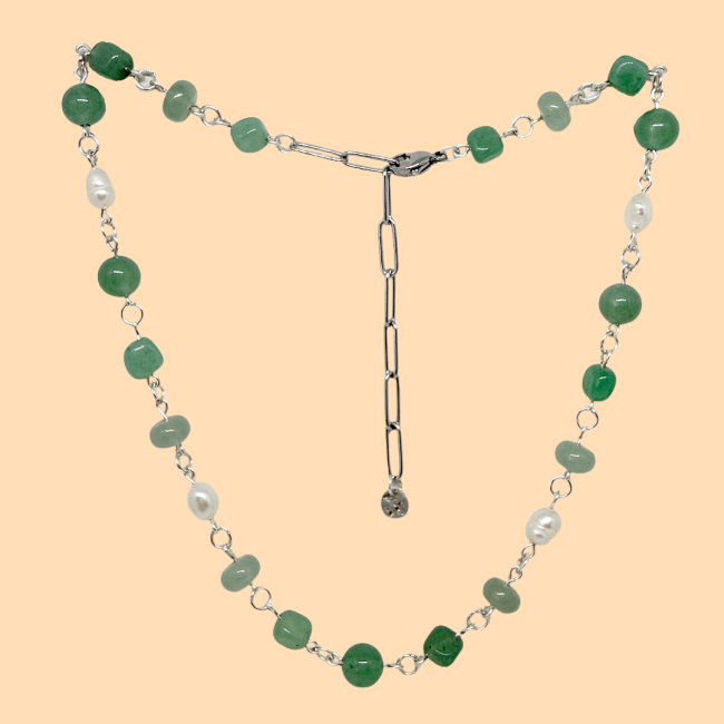 Collier flamme aventrine verte argenté