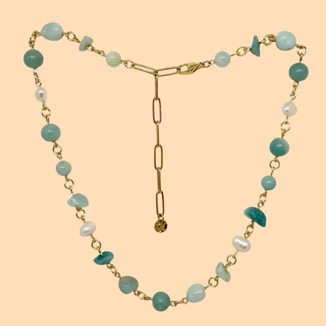 Collier flamme amazonite doré