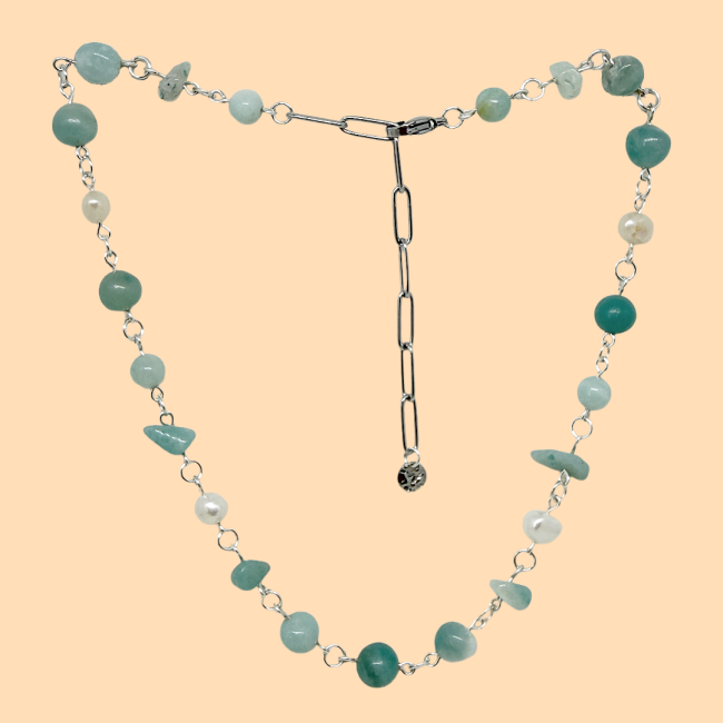 Collier flamme amazonite argenté